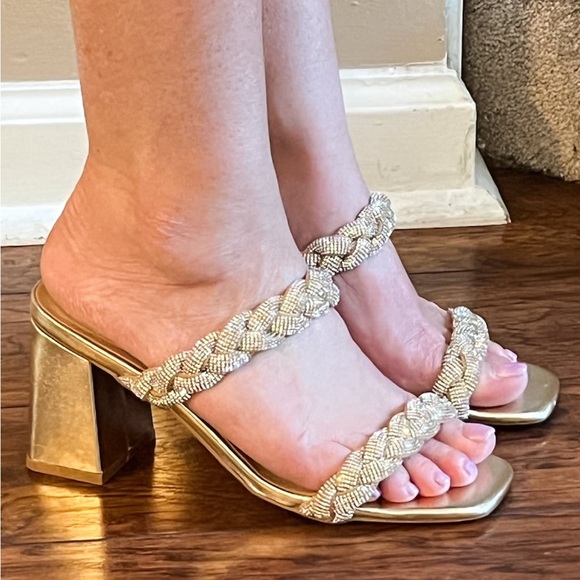 Last 1! corkys footwear french kiss braided double strap sandal metallic gold 8 - Picture 7 of 10